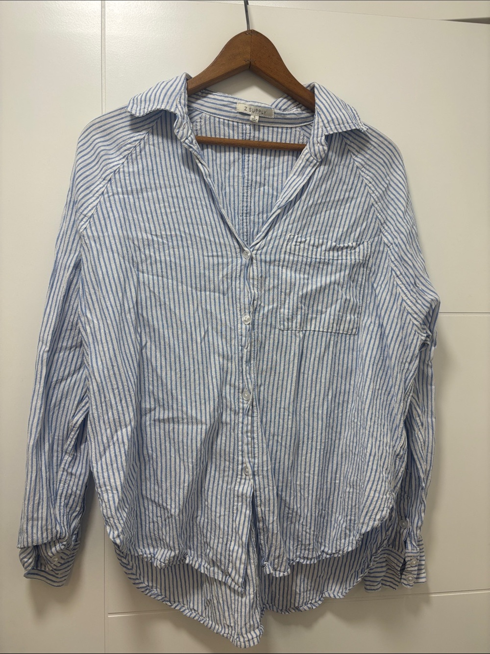 Z Supply Women’s Blue & White Striped Button-Up Linen Shirt